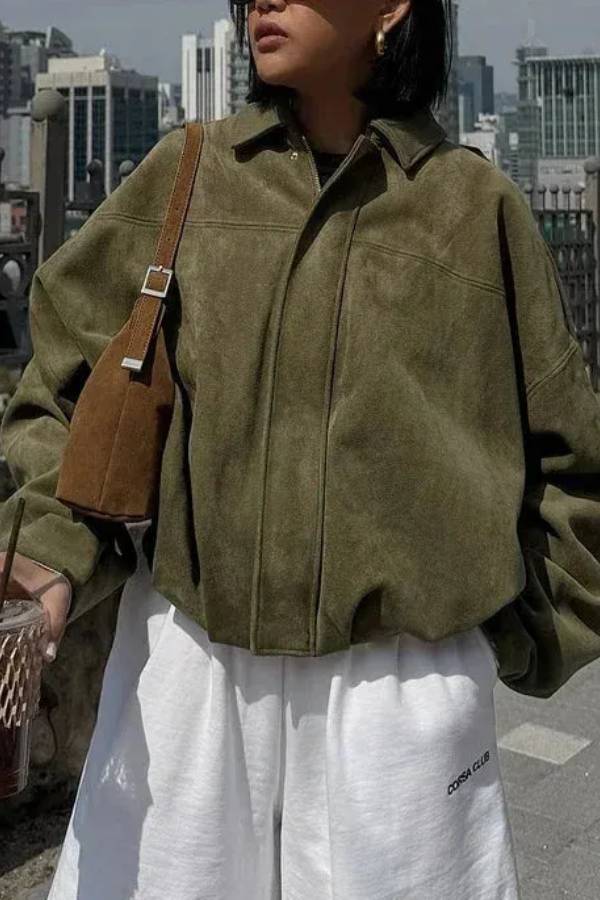 Oversized Short Suede Effect Jacket for Women