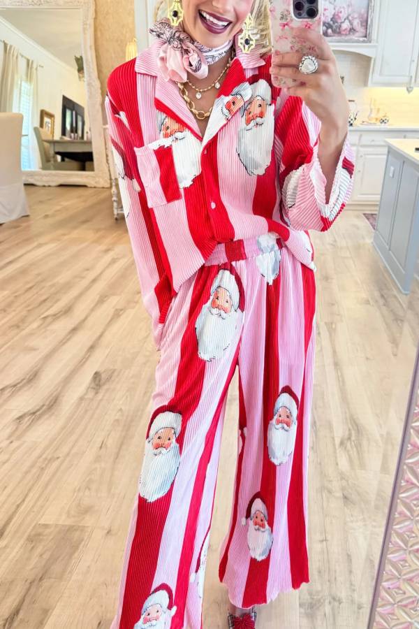 Pink and Red Santa Ribbed Set