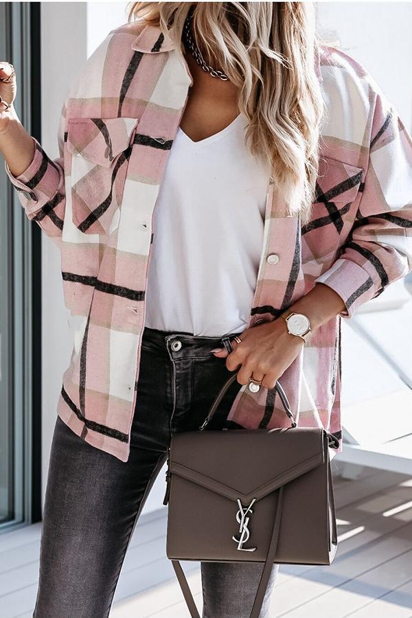 Unstoppable Feeling Plaid Pocketed Relaxed Jacket
