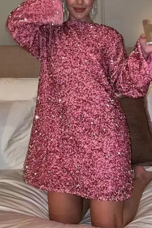 Sequined Lace-Up Short Dress