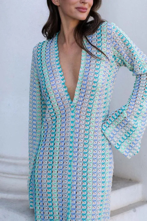 LACE HOLLOWED-OUT V-NECK DRESS