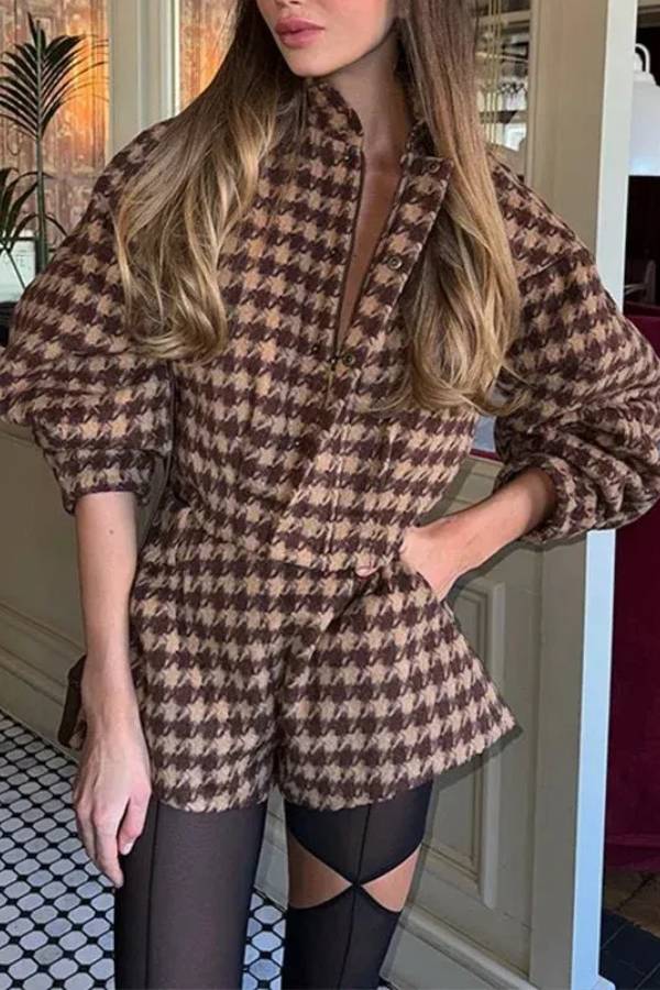 Plaid Two‑Piece Short & Jacket Set