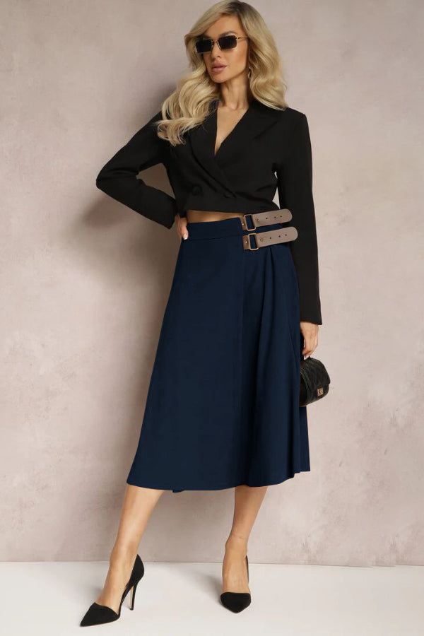 Leather Stitching Solid Color Fashionable Skirt, Elegant and Artistic Retro Skirt for Women