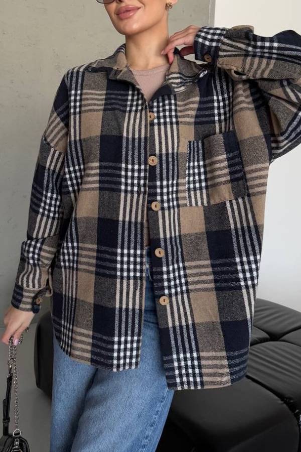Vintage Plaid Oversized Flannel Shirt Jacket
