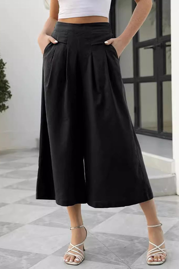 Skirts, Cotton-feel, Elastic Waist, Wide-leg, Nine-point Trousers, Pocket Workwear, Casual Pants, Loose