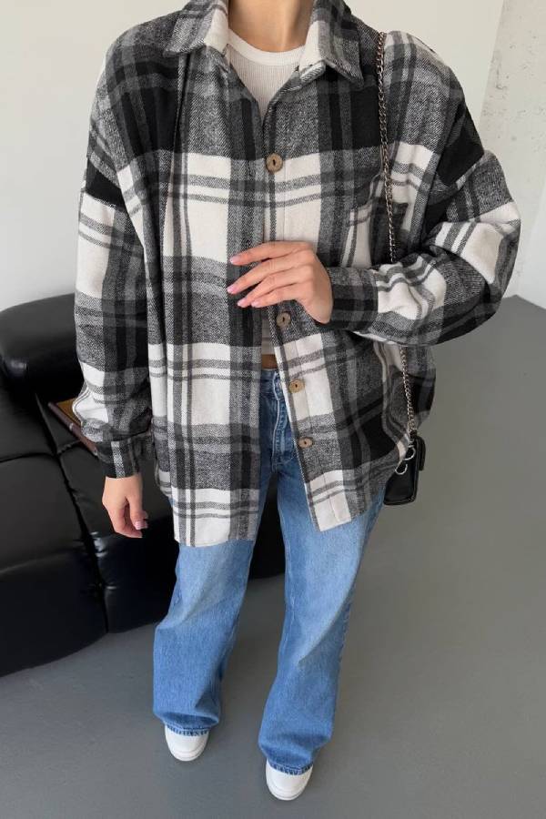 Vintage Plaid Oversized Flannel Shirt Jacket