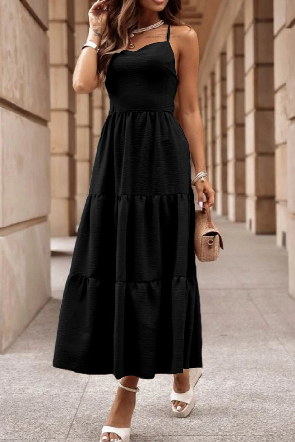 Oatmeal Crossover Backless Bodice Tiered Maxi Dress