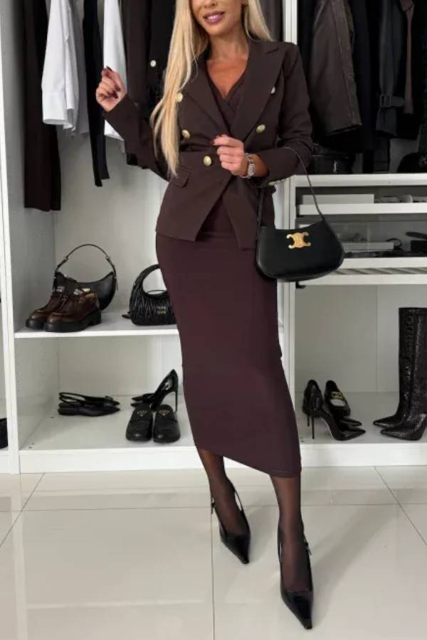 Gold Button Double Breasted Blazer