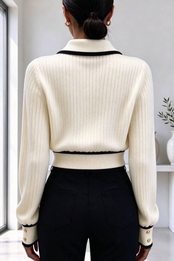 Olivia Knit Top with Contrast Piping and Collar