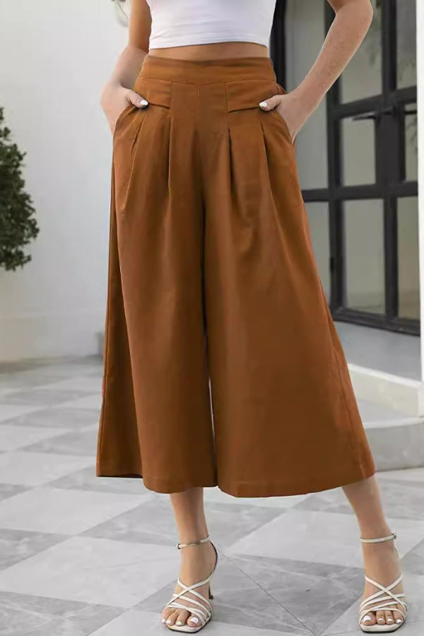 Skirts, Cotton-feel, Elastic Waist, Wide-leg, Nine-point Trousers, Pocket Workwear, Casual Pants, Loose