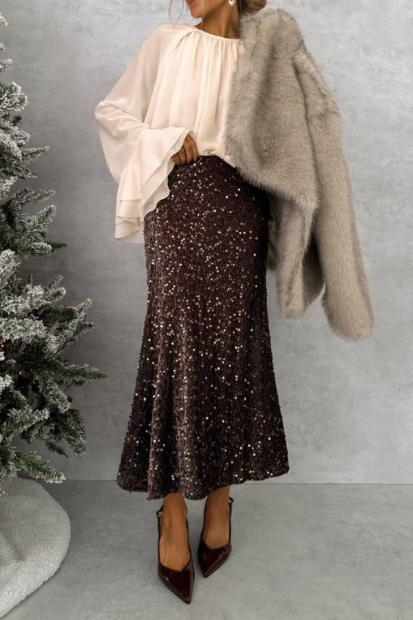 CHOCOLATE SEQUIN SKIRT