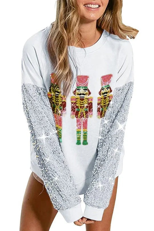 White Silver Sleeve Nutcracker Sweatshirt