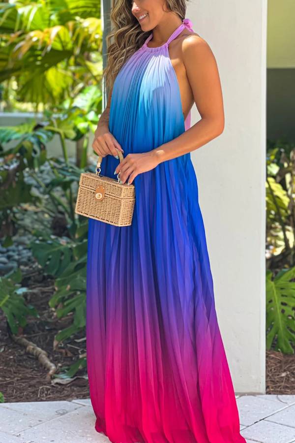 Pink and Purple Halterneck Maxi Dress