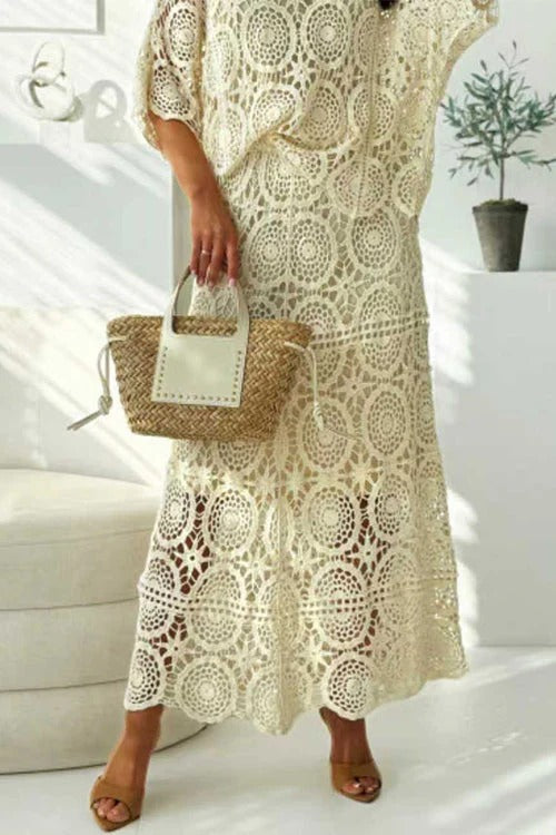 High Rise Crochet Hollow Out Maxi Skirt