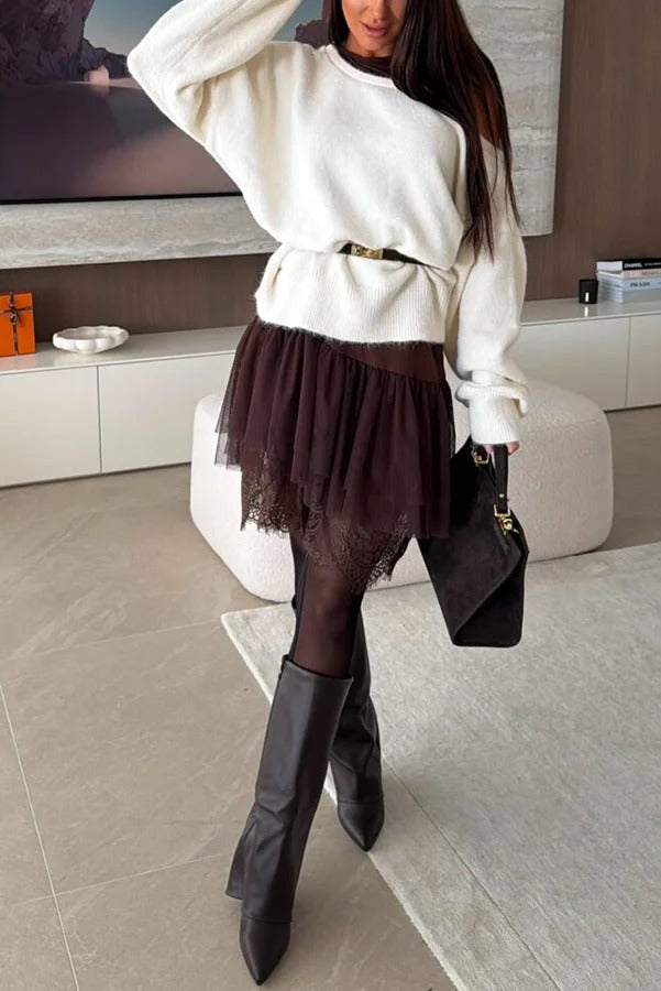 Upper East Chic Knit Wide Neck Long Sleeve Relaxed Sweater