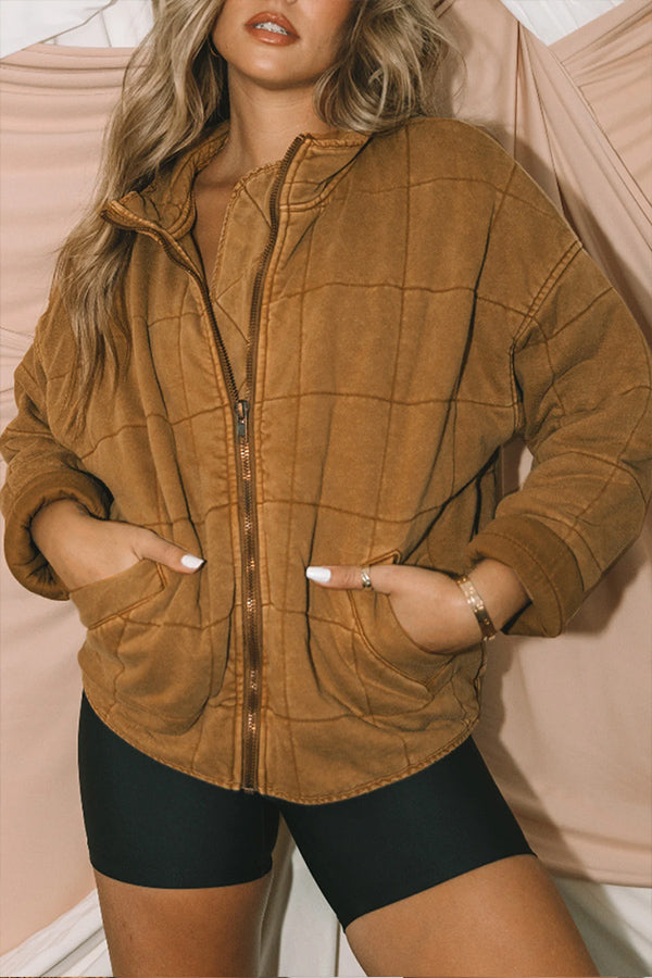 Zip Up Pocket Quilted Cropped Jacket