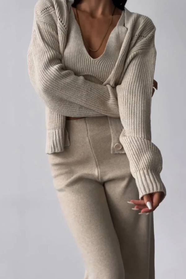 Chic V-neck Knitted Three-piece Set