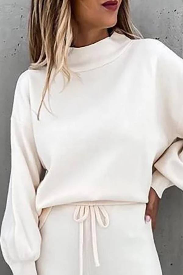 Casual Solid Color High Collar Pencil Pants Suits
