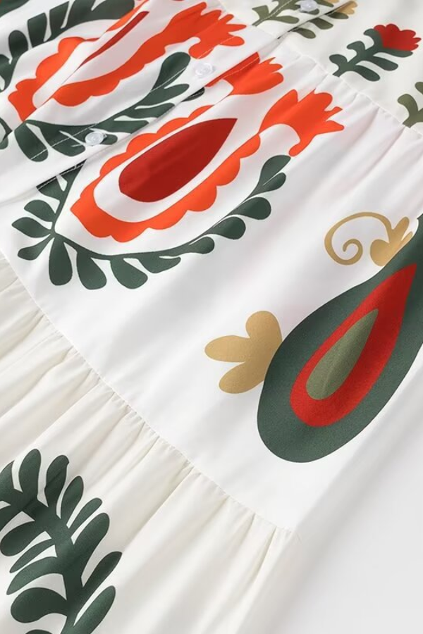 Positioning Plant Leaf Print Long Dress