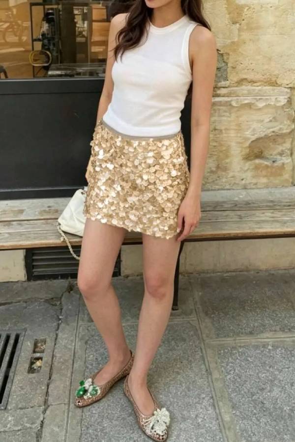 Sequin High Waist A-Line Mini Skirt