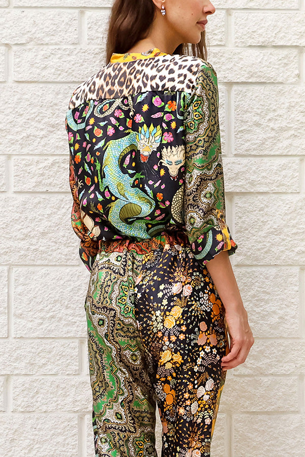 Dragon of My Eye Paisley Printed Patchwork Casual Blouse