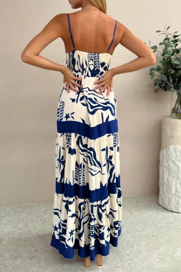 Elegant Ruffled With Floral Print Maxi Dress