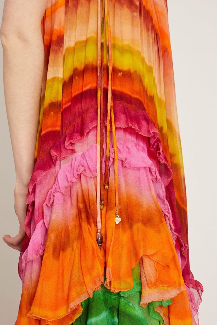 Rosha Georgette Crepe Tie-dye Print Layered Ruffles A-line Maxi Dress