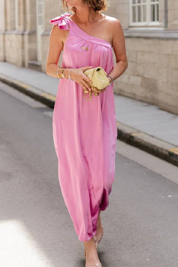 Elegant One-shoulder Lace-up Dress