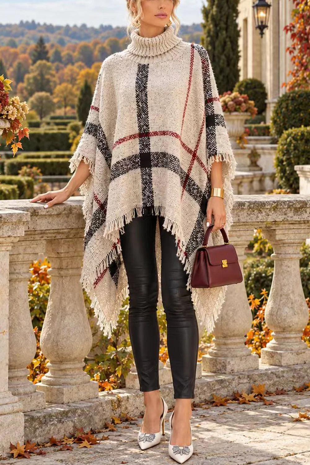 Chicest Tassel Lattice Cloak Poncho Sweater