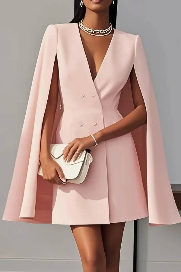 V-neck cape-style double-breasted suit dress