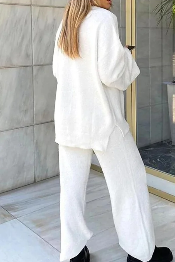 Comfortable Solid Color V-neck Daily Two-piece Set
