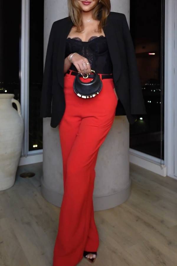 Red slimming wide-leg pants