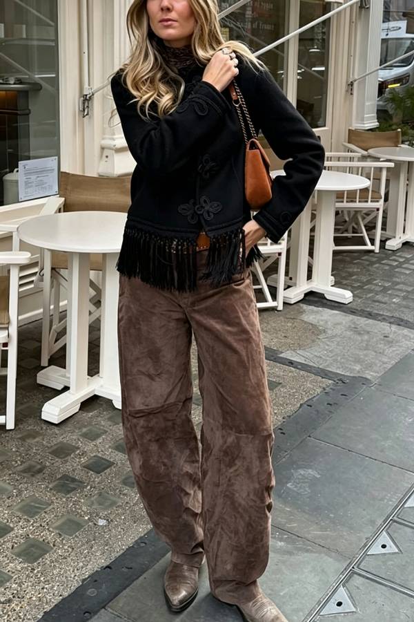Vintage Bohemian Style Embroidered Tassel Trim Long Sleeve Jacket