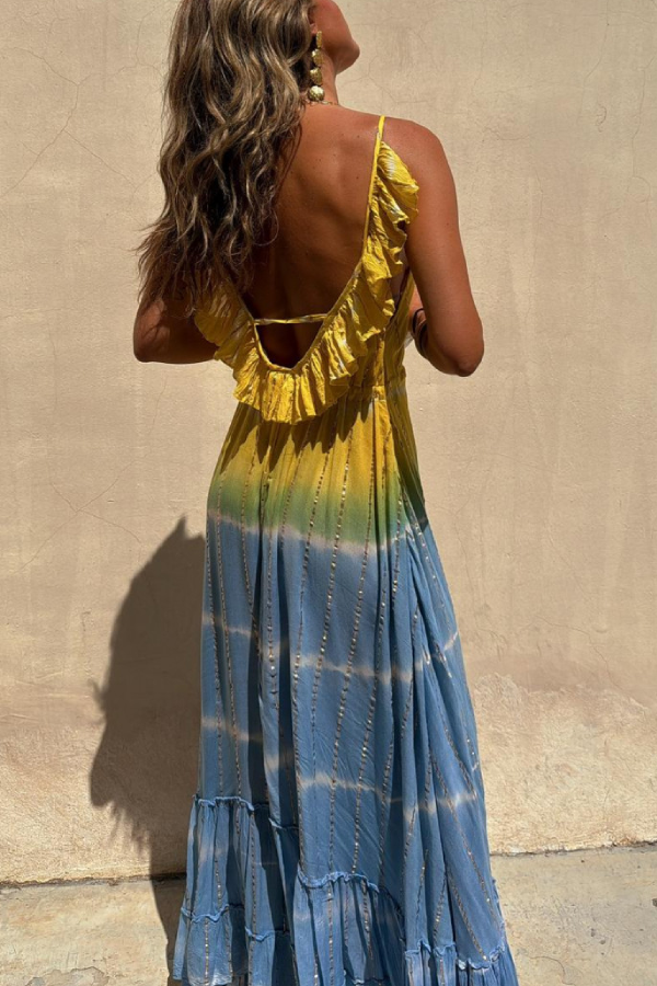 Gold Lurex Tie-Dye Maxi Dress