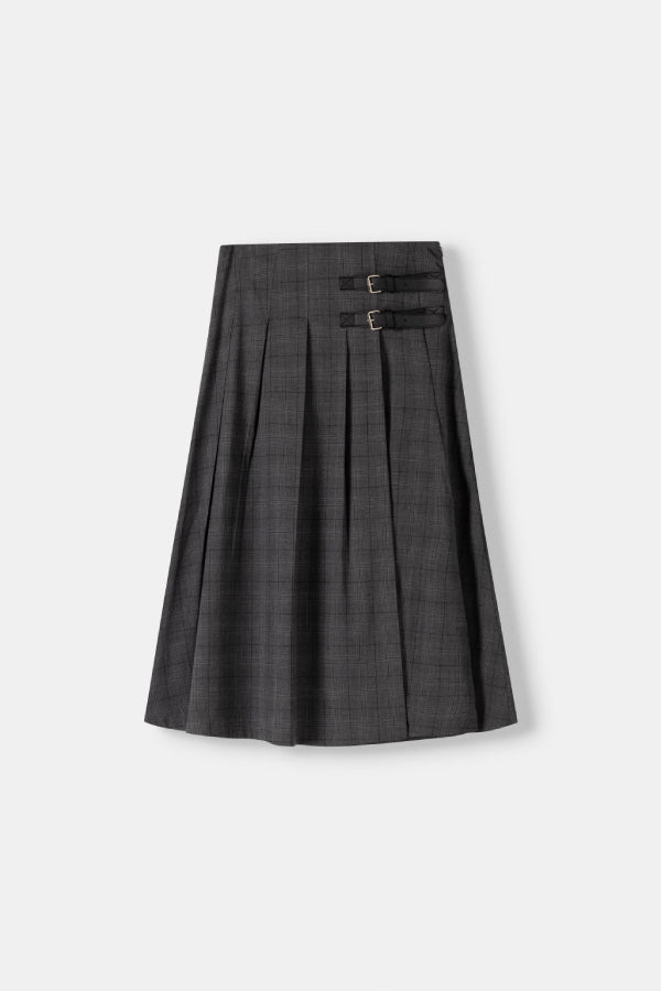 Box Pleat Midi Skirt with A Belt Detail