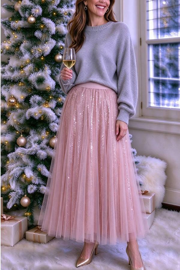 Elena Shimmer Tulle Maxi Skirt