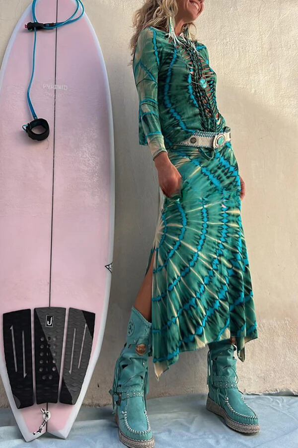 Tie-dye Print High Rise Stretch Slit Skirt