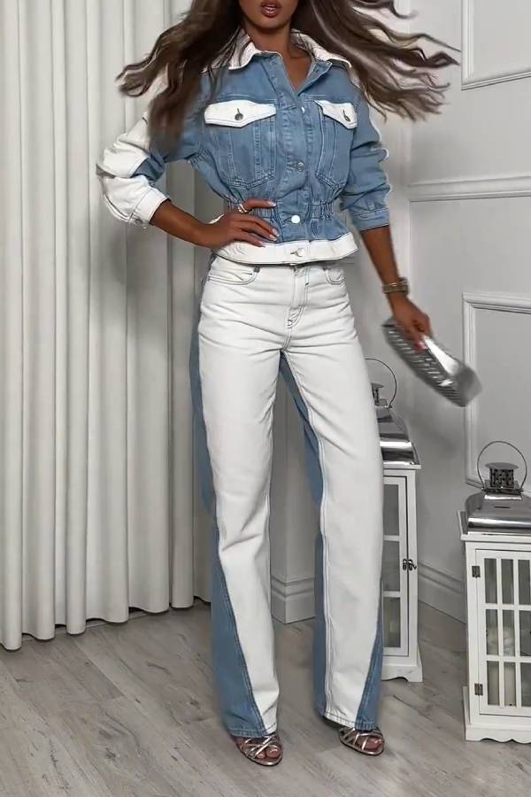 STRAIGHT LEG MID-RISE COMBINED JEANS