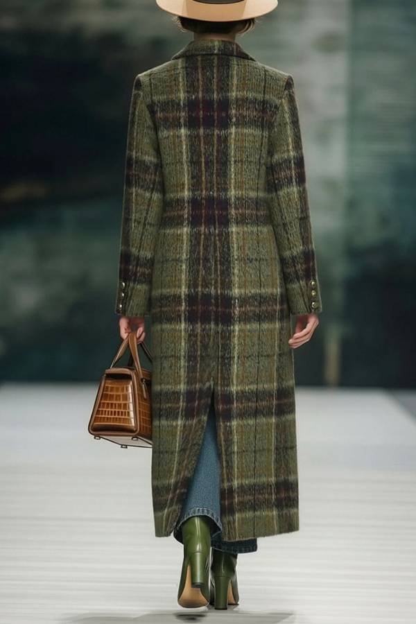 Retro Plaid Long Tweed Coat