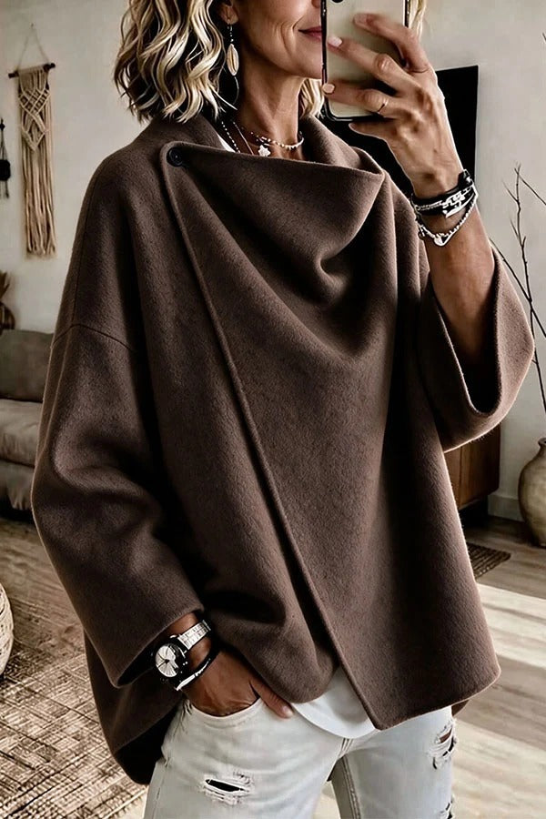Casual Stylish Wool-blend Asymmetrical Lapel Long Sleeve Coat
