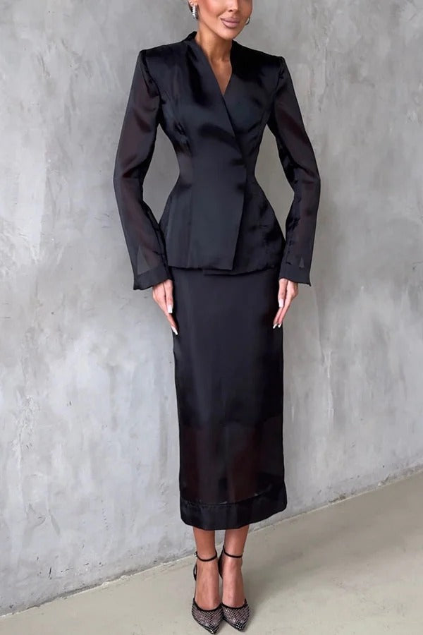 Perfectly Shaped Organza V-neck Long Sleeve Hourglass Cut Blazer