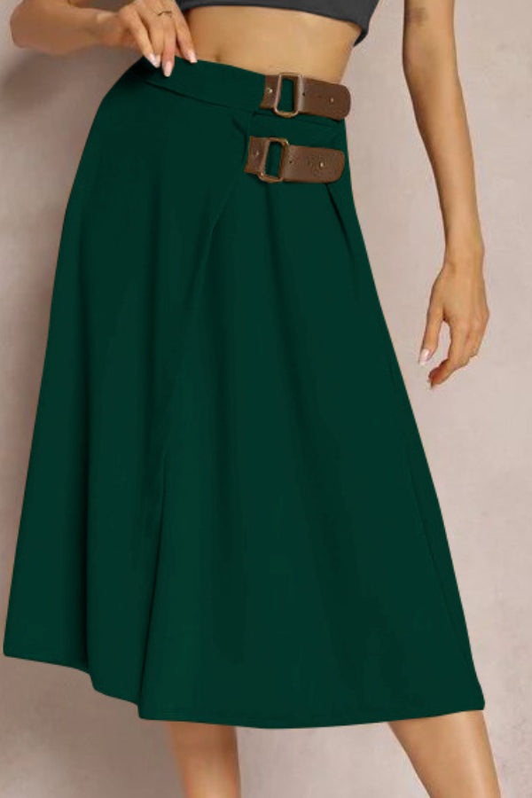Leather Stitching Solid Color Fashionable Skirt, Elegant and Artistic Retro Skirt for Women