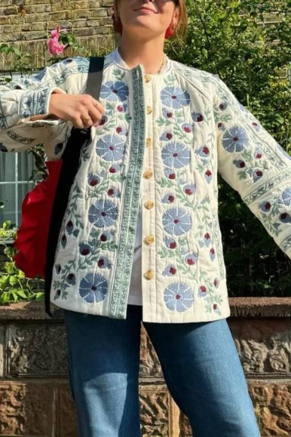 Vintage Floral Quilted Belted Cotton Jacket