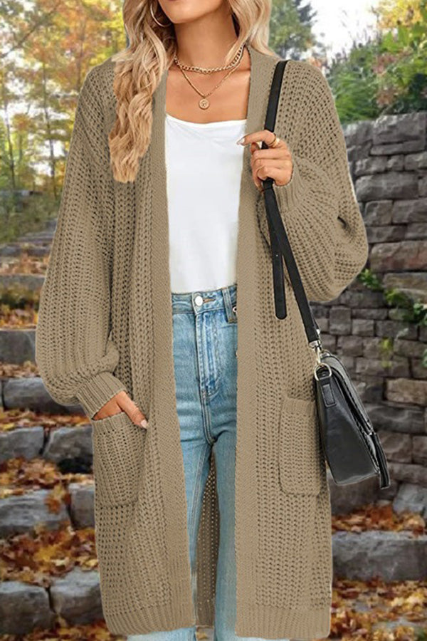 Mid-Length Loose Oversized Double Pocket Cardigan Sweater Jacket