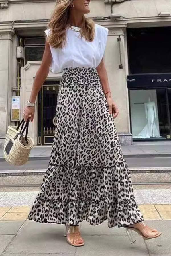 Women's Leopard Print Long Skirt