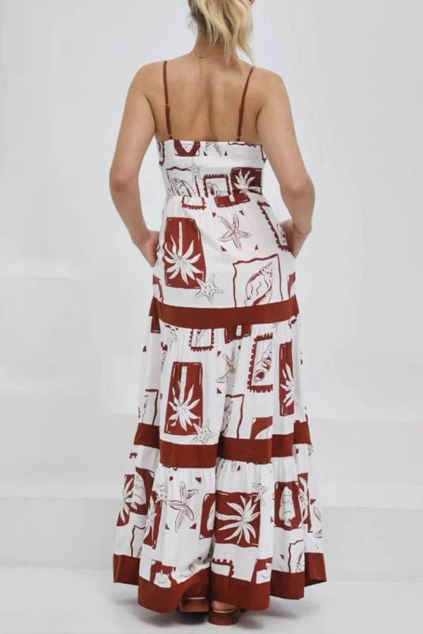 Elegant Ruffled With Floral Print Maxi Dress