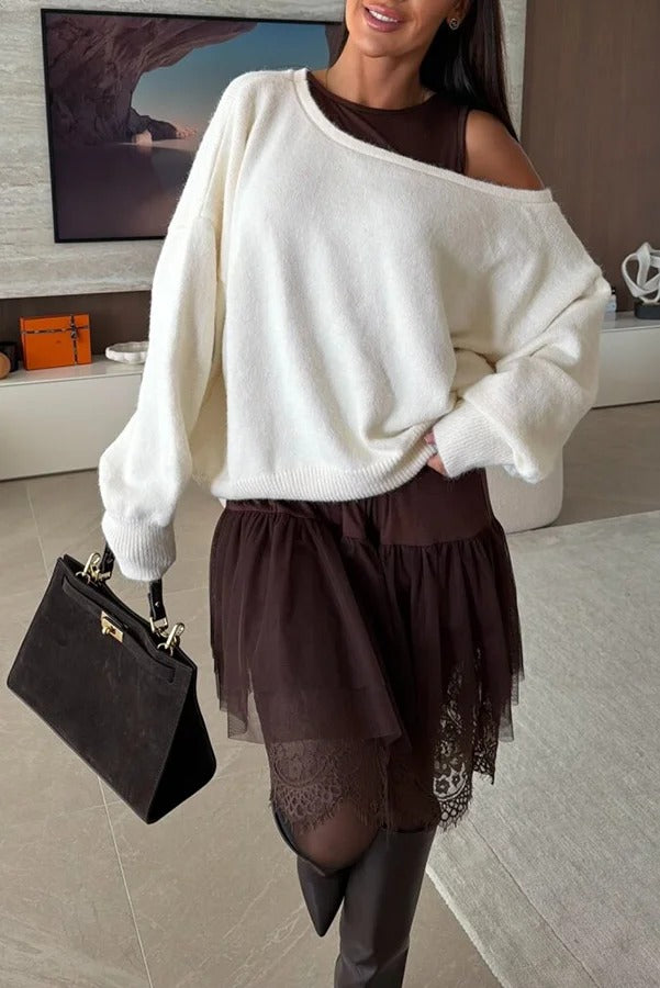 Upper East Chic Knit Wide Neck Long Sleeve Relaxed Sweater