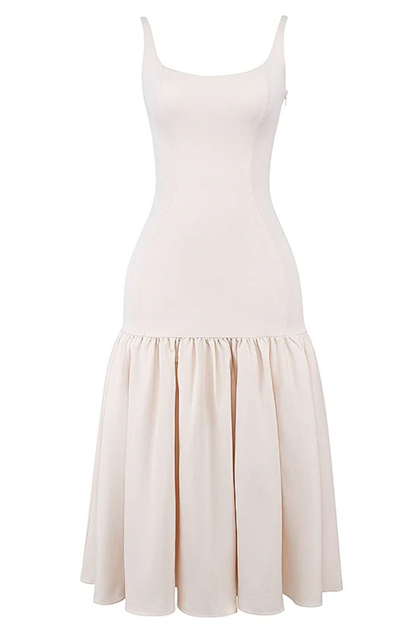 Graceful Silhouette Square Neck Wide Strap Drop Waist Midi Dress