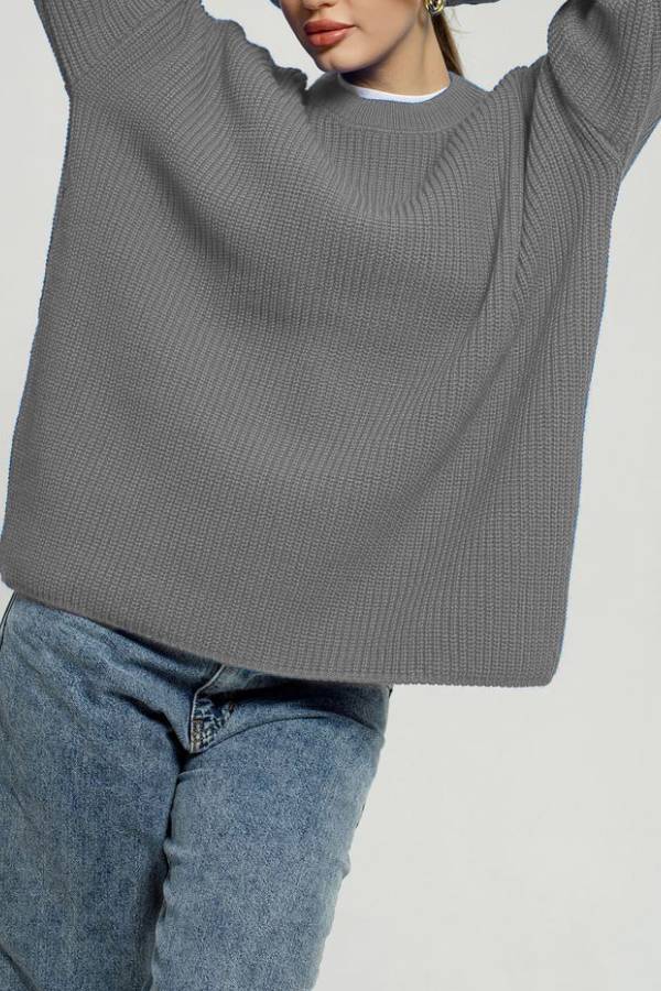 Oversized Drop Shoulder Crew Neck Chunky Knit Sweater