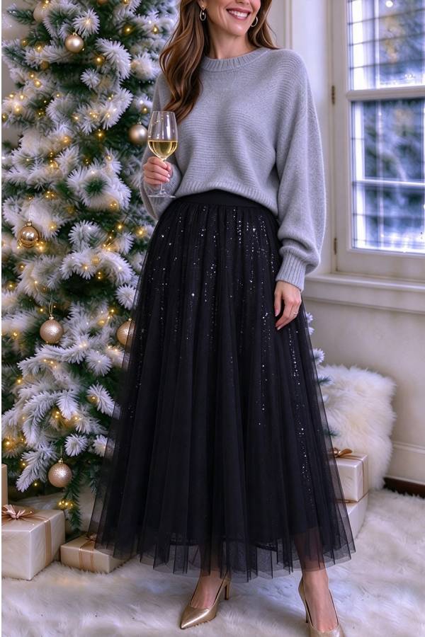 Elena Shimmer Tulle Maxi Skirt